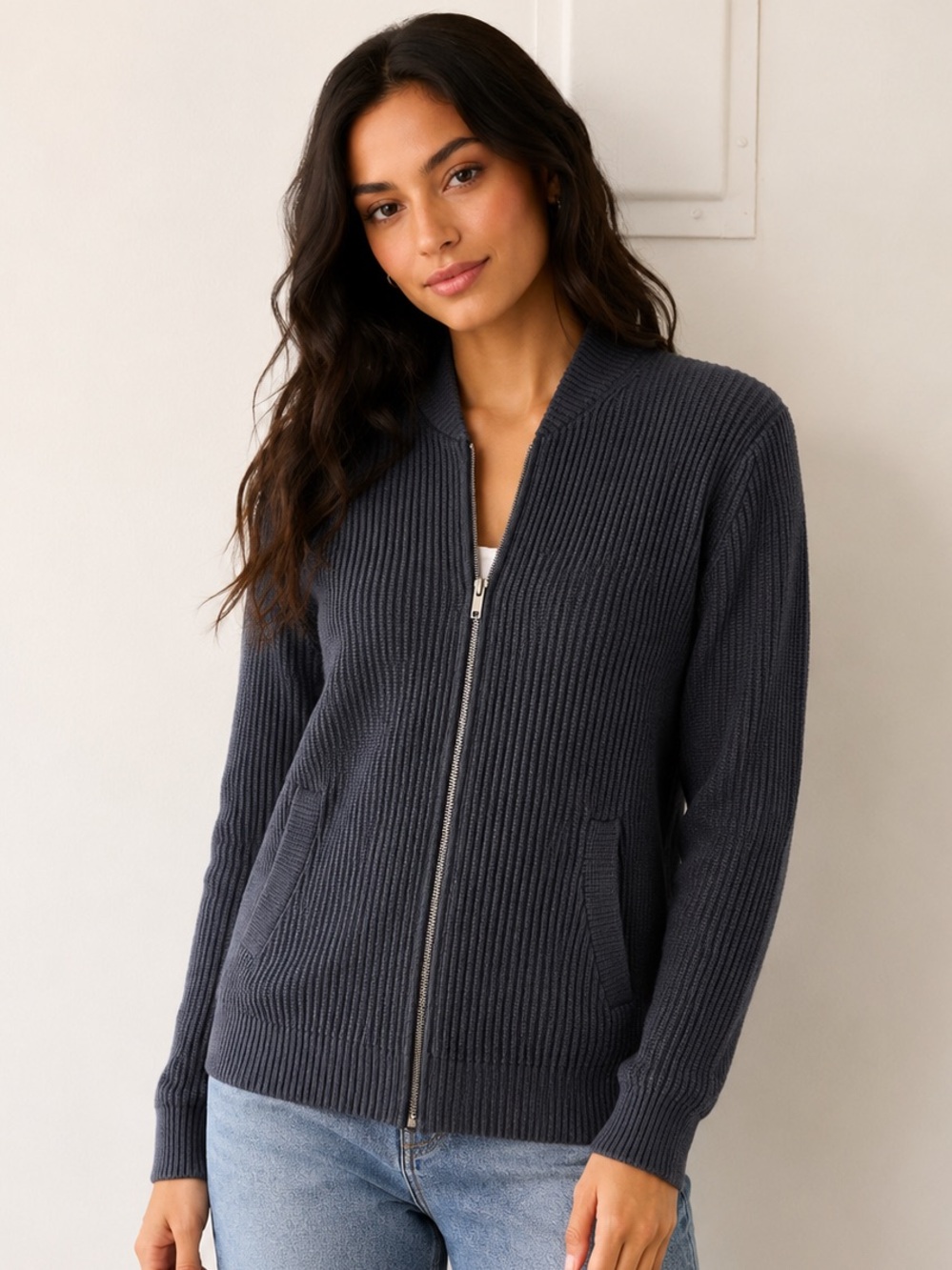 Banana Republic Ribbed Zip-Up Sweater Jacket – Size Small 🖤